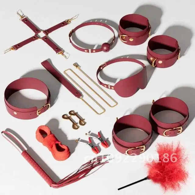 JIUUY Adult SM Sex Products Kits Bondage Gear Collar Butt Game BDSM Whip Sex Bundle Blindfold Erotic Couples for Sex Oral