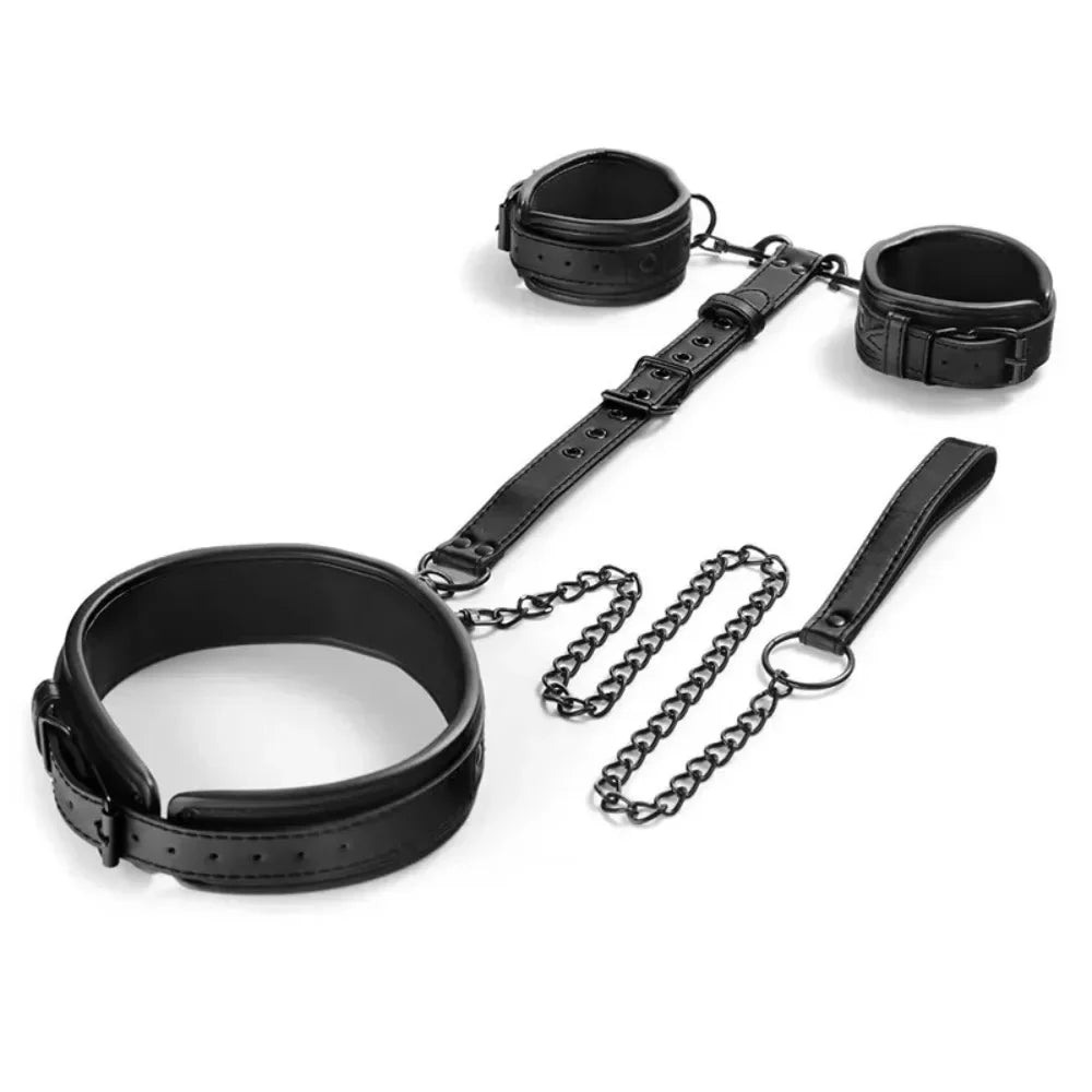 Neck-to-Wrist BDSM Bondage Restraints Kit – Couples Sex Toys with Chain Leash, Handcuffs & Collar for Slave Role Play