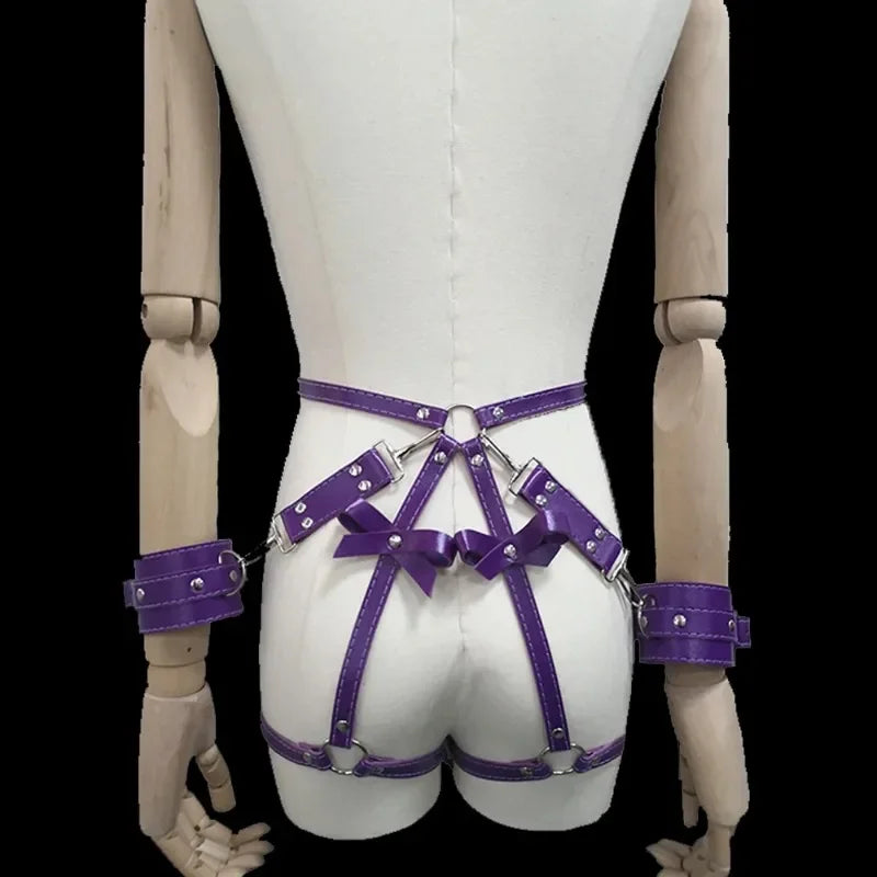 Adult Sexy Underwear BDSM Leather Bondage Lingerie Buttocks Erotic Leg Harness Suspenders Handcuffs Garter Strap For Women Men