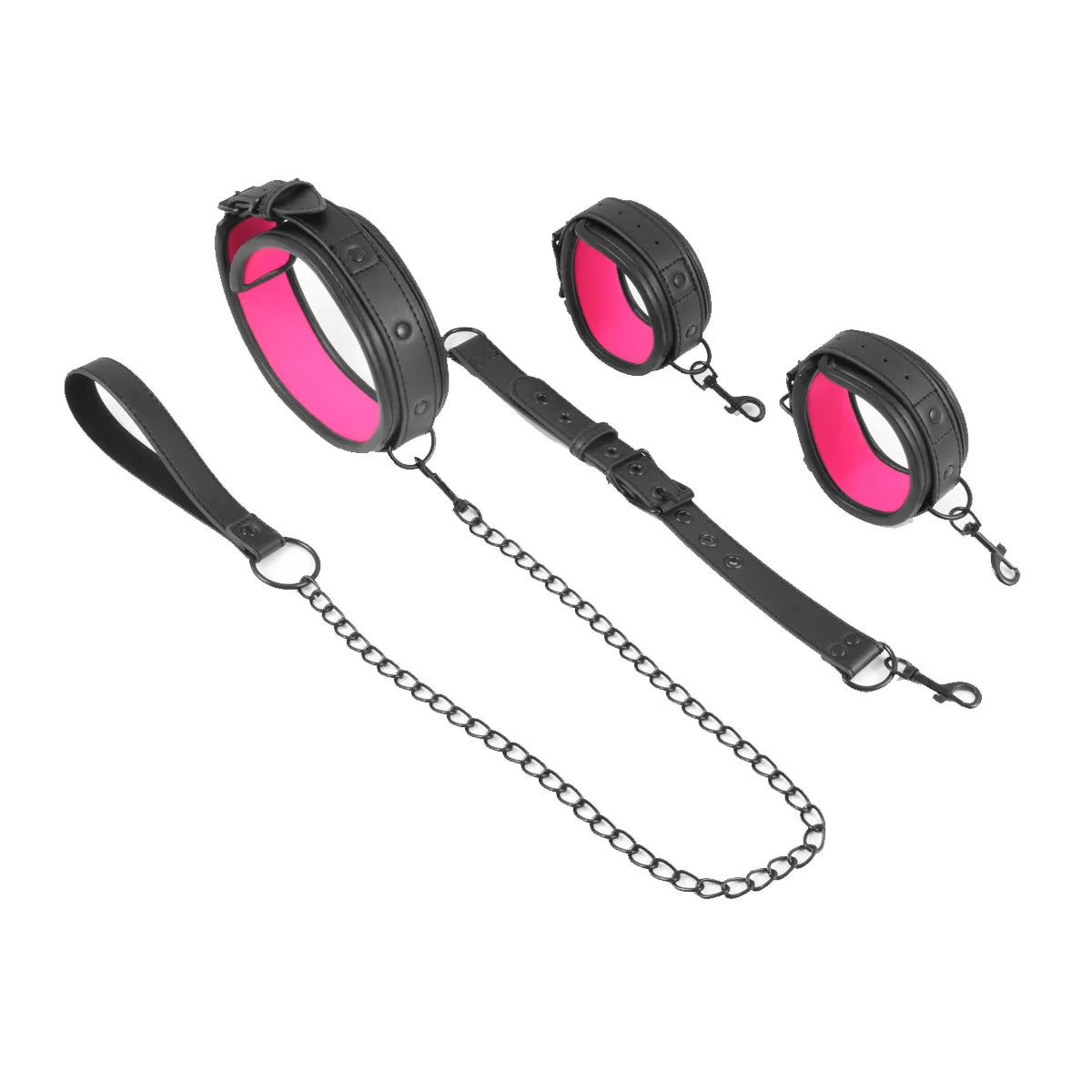 BDSM Bondage Restraint Set Couples Sex Toy 3PCS Neck to Wrist Restraint Kit with Adjustable Handcuff Collar Traction Chain