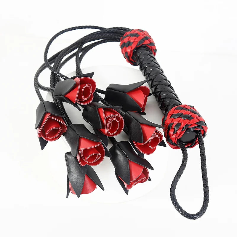 Handmade Woven Rose Flower Leather Whip Leather Whip Loose Whip SM Toys Training Adult Toys sex machine sex machine sexshop