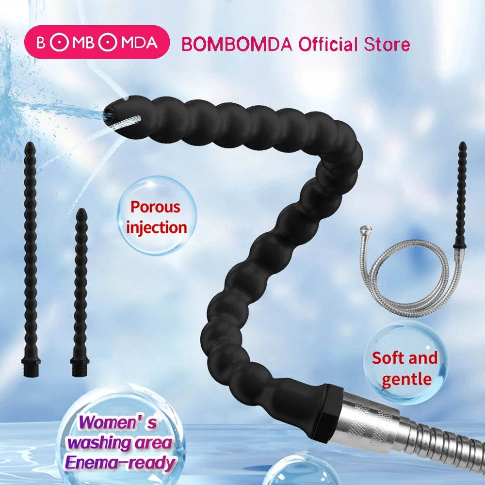 Silicone Long Anal Beads Plug Dilator Douche Enema Vagina Cleaning Kit Buttplug Syringe Shower Head Gay Sex Toy For Couples