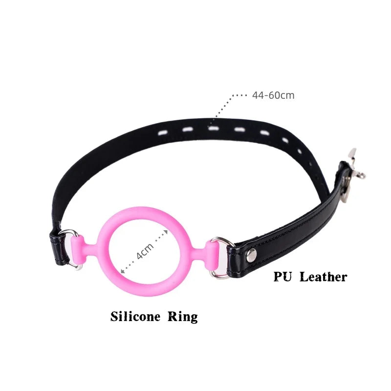 Adjustable Silicone Open Mouth Penis Ring Leather Harness Mask Gags for Couple Delay Ejaculation Lasting Cock Sex Toys