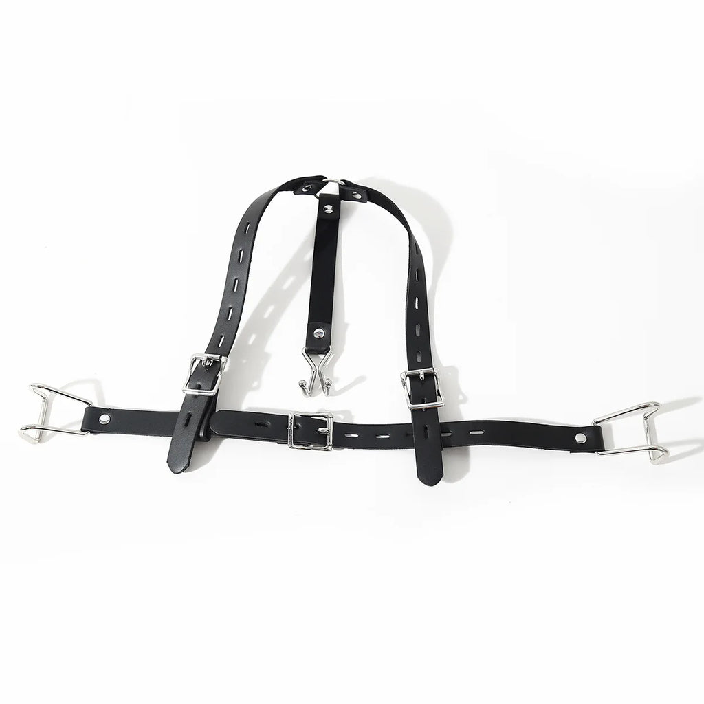 Stainless Steel Spider Ring Gag BDSM Bondage,Nose & Mouth Hook Spreader Leather Head Harness ,Sex Toys For Couples Restraints