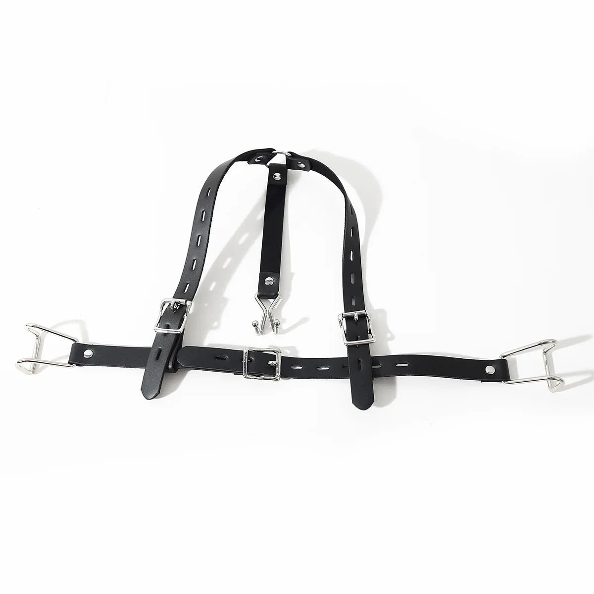 Stainless Steel Spider Ring Gag BDSM Bondage,Nose & Mouth Hook Spreader Leather Head Harness ,Sex Toys For Couples Restraints