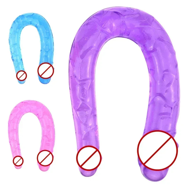 Double-Ended Realistic Dildo for Adults Flexible Jelly Penis Cock with Butt Plug Massager G-Spot Stimulation - Sex Toy for Women