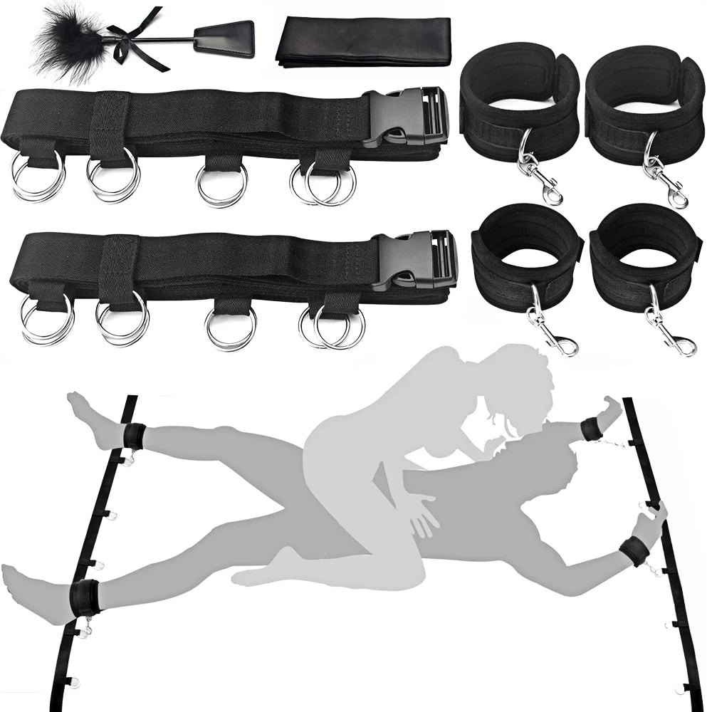 BDSM Neck To Wrist Bondage Restraints Set Bondaged Kit Sex Set Behind Back Handcuffs Collar Blindfold Adjustable Gear Accessorie