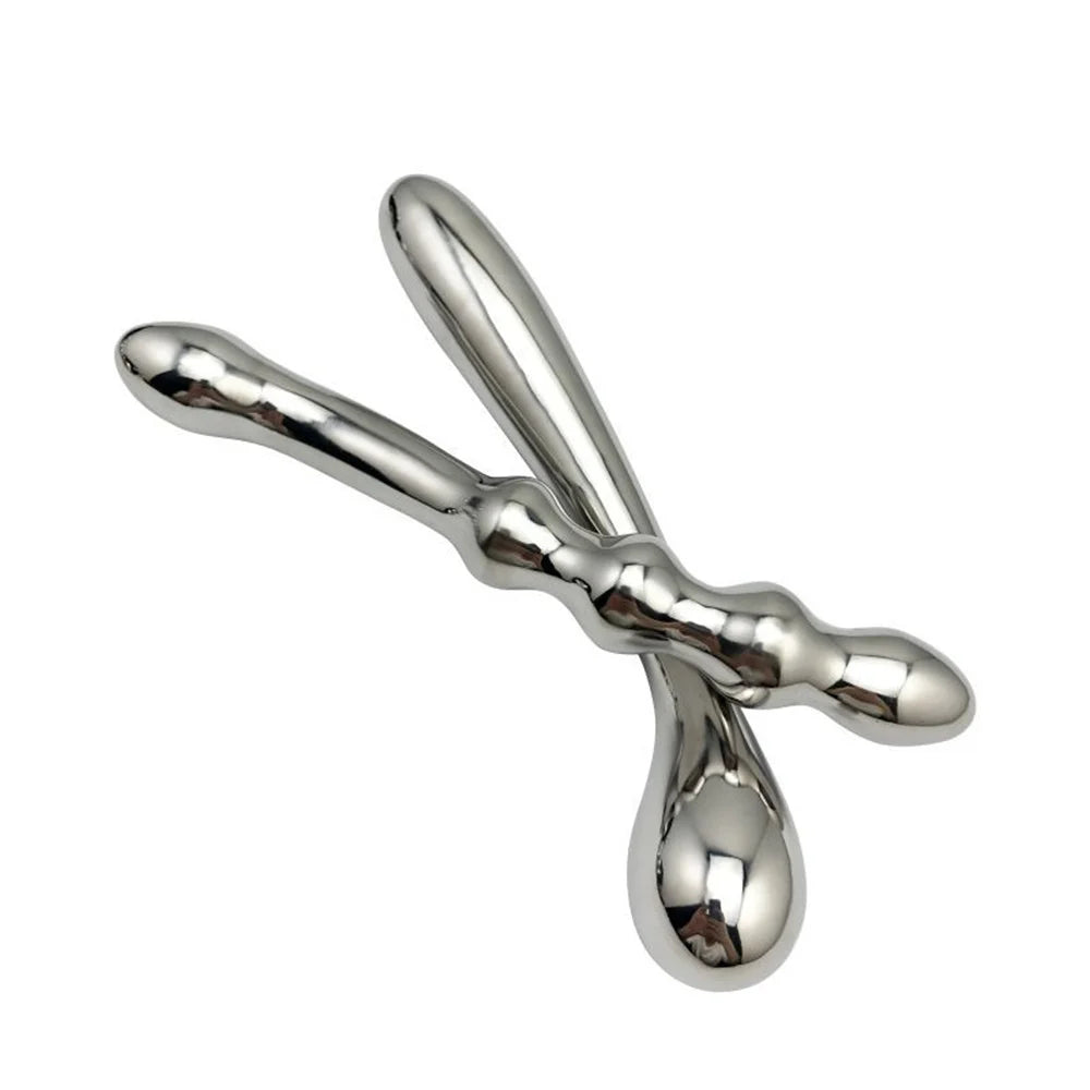 Women Heavy Stainless Steel Double Fake Dildo G Spot Wand Anal Beads Butt Plug Metal Prostate Massager Vaginal Female Sex Toy