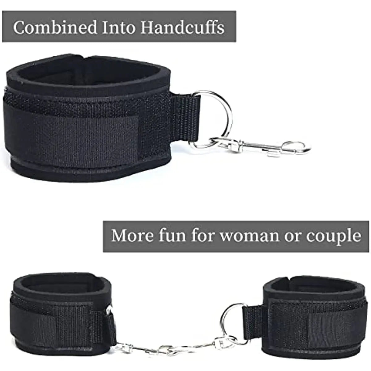 BDSM Sexy Bondage With Handcuffs Ankle Cuffs Adjustable Straps Breast Clip Oral Plug Adult Game Erotic Sex Toy for Women Couples