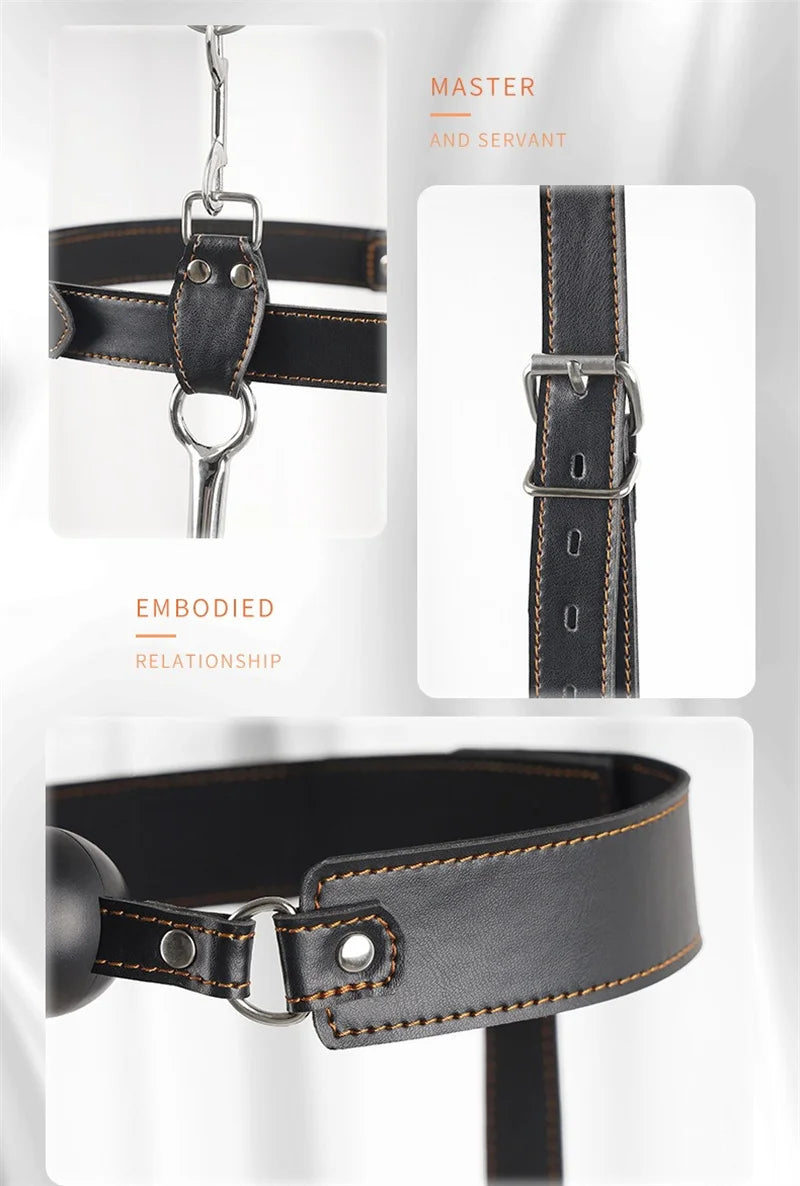 Bondage Gear Adult Sex Toy Set Anal Hook Mouth Gas Harness BDSM Handcuffs Mouth Plug Adjustable Collar Slave Bondage Sex Toys