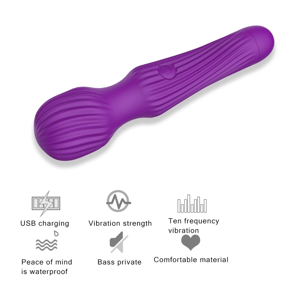 10 Speeds AV Magic Wand Vibrator Strong G-spot Clitoris Nipple Stimulator Sextoy for Women Dildo Masturbator Massager USB Charge