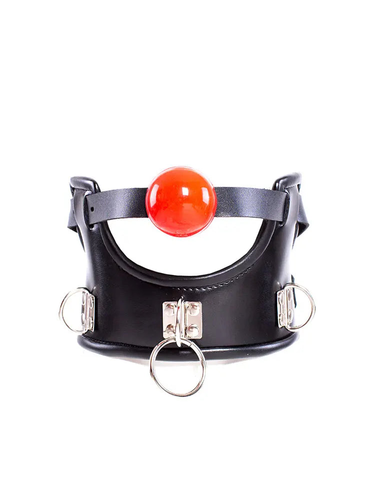 Bdsm Bondage Flirt Toys of Sex Slave Spong Leather Adjustable Collar with Silicone Open Mouth Ball Gag for Men Women Couples