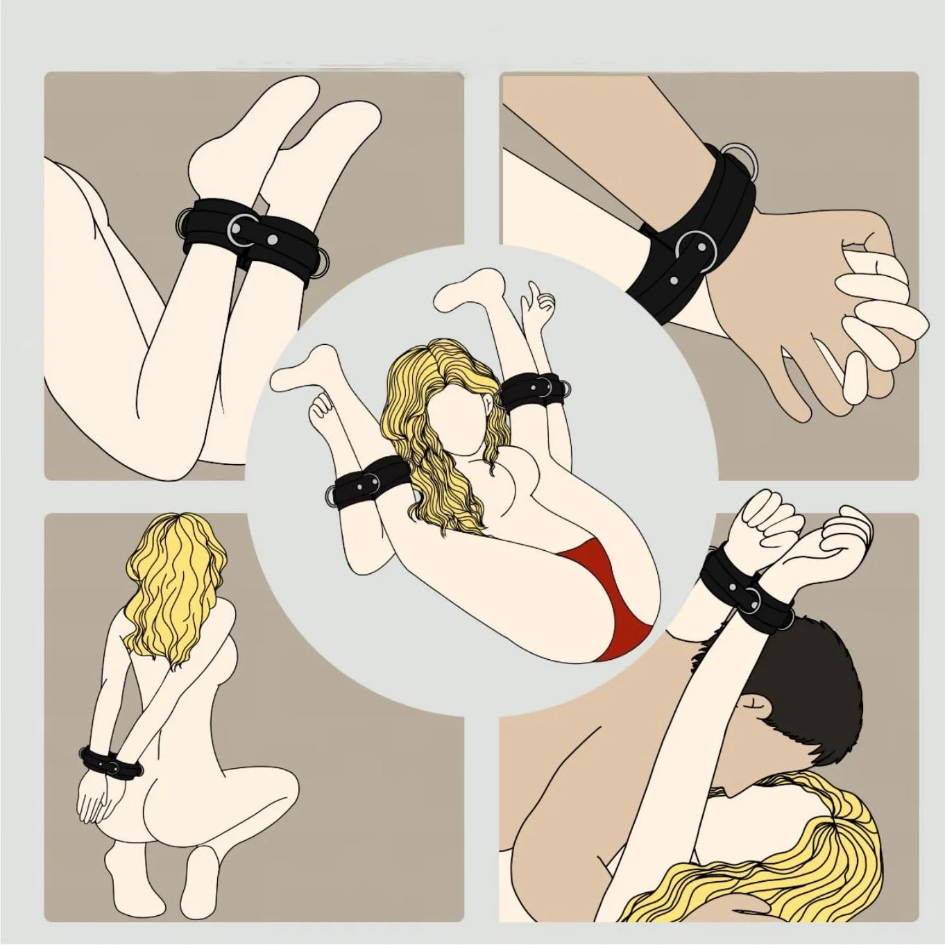 BDSM Bondage Handcuffs Sex Restraints Wrist Cuffs Sex Toys PU Leather Adjustable Adult Fetish SM Games for Couples Women Men
