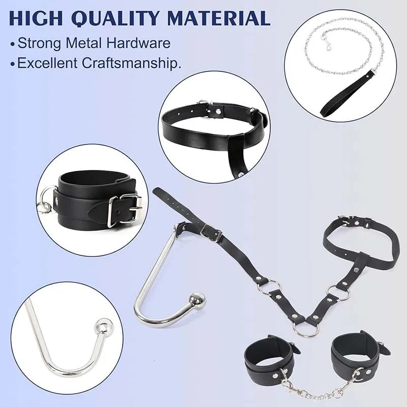 Sex Toy Set Anal Hooks Handcuffs PU SM BDSM Bondage Anal plugs Neck Restraint Backhanded Couple Flirt Sex Toys