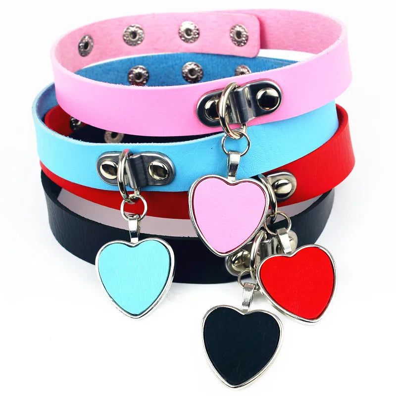 Sexy Necklace Collar Leather Bdsm Cosplay Slave Heart Collars And Leash Set For Women Bondage Gothic Choker Bell Accessories