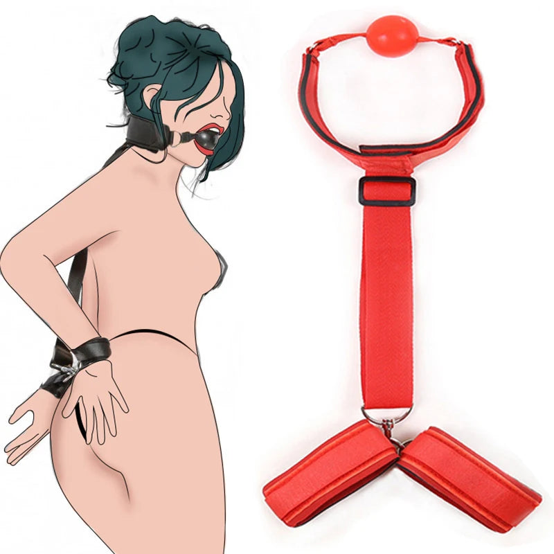 BDSM Handcuff Mouth Gag Sex Toy Set Adult SM Slave Hand Restraint Mouthgag Harness Couple Mouth Opener Ball Hand Cuff Fetish Toy