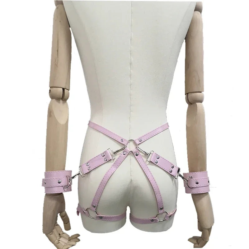 Adult Sexy Underwear BDSM Leather Bondage Lingerie Buttocks Erotic Leg Harness Suspenders Handcuffs Garter Strap For Women Men