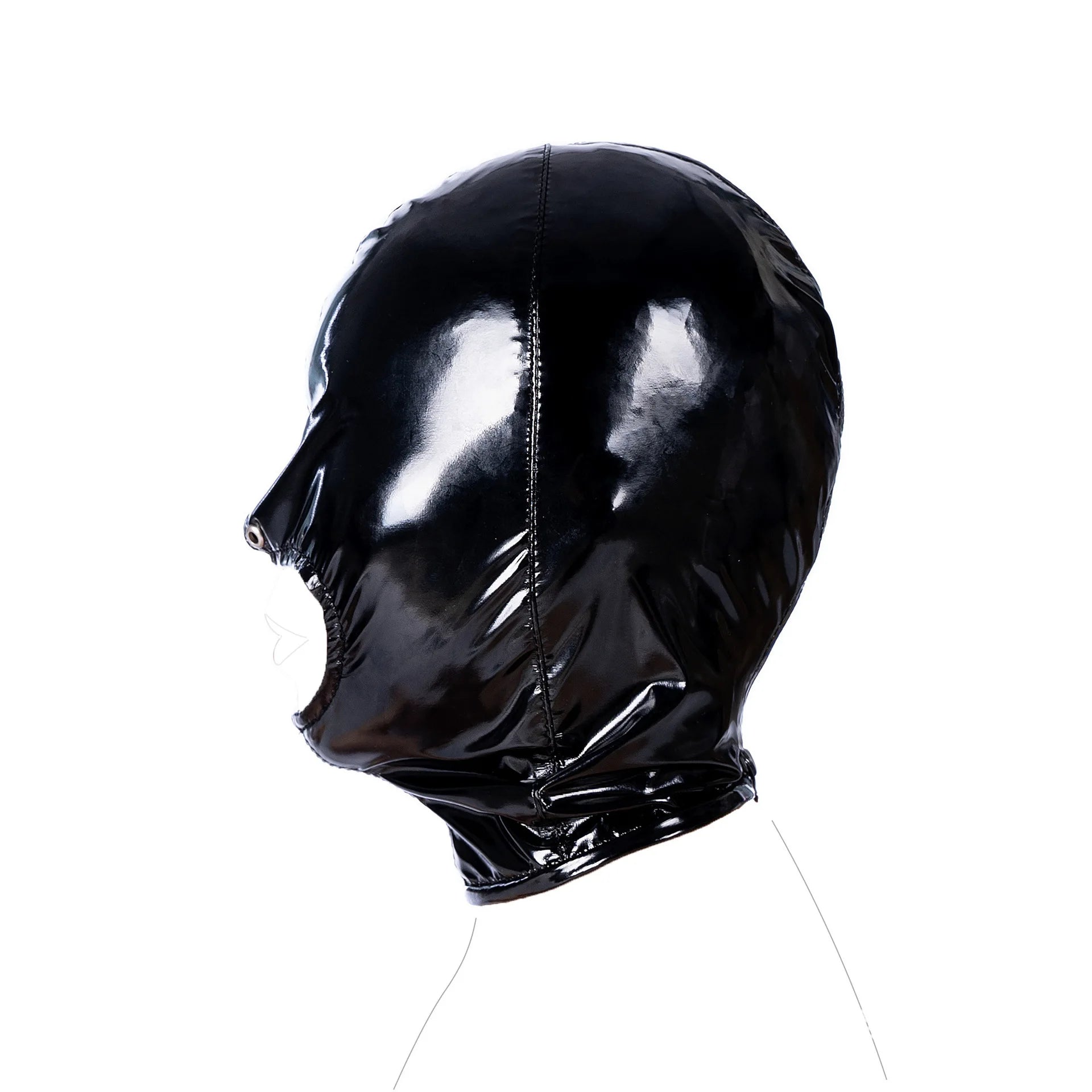 Leather Wetlook BDSM Mask Hood Gimp Open Mouth,Silicone Ball Gag with Hole,Bondage Gear Head Harness,Erotic Sex Toys For Couples