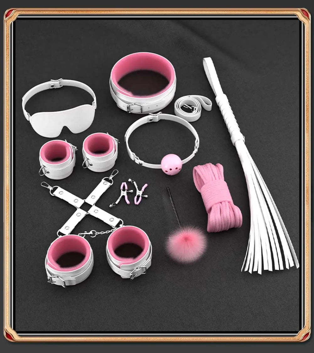 Sex Toys For Woman Couples Handcuffs Set BDSM Bondage Gear Bed Restraints Rope Strap Adult Game Wrists Neck Cuffs & Eye Mask