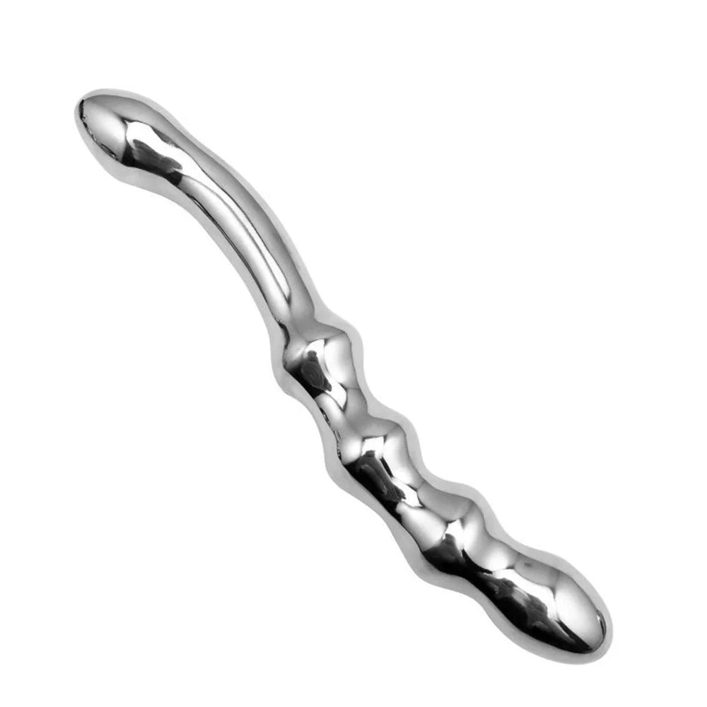 Women Heavy Stainless Steel Double Fake Dildo G Spot Wand Anal Beads Butt Plug Metal Prostate Massager Vaginal Female Sex Toy