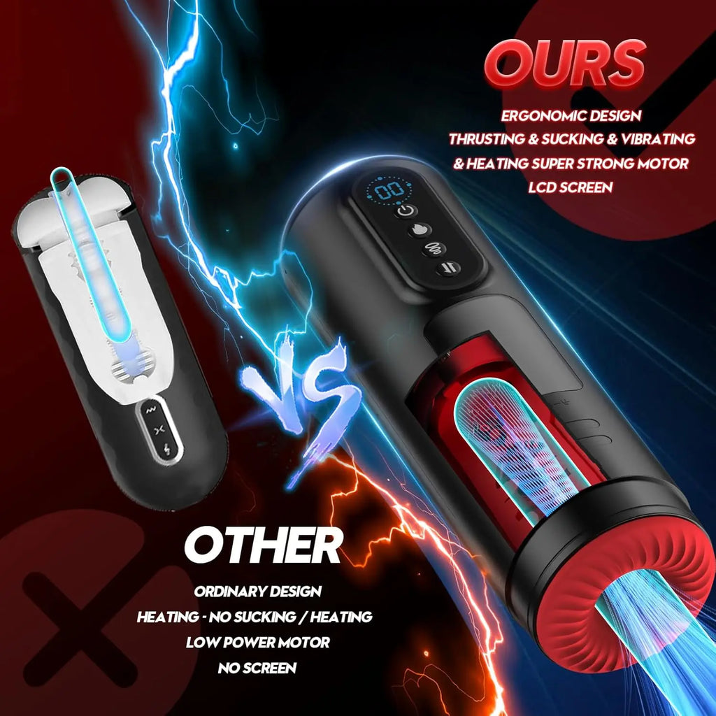 Male Sex Toys Penis Pump with 9 Sucking & Vibrating & Thrusting 3D Textured Sleeve Heating Blowjob Mens Sex Toy Adult Toys LCD