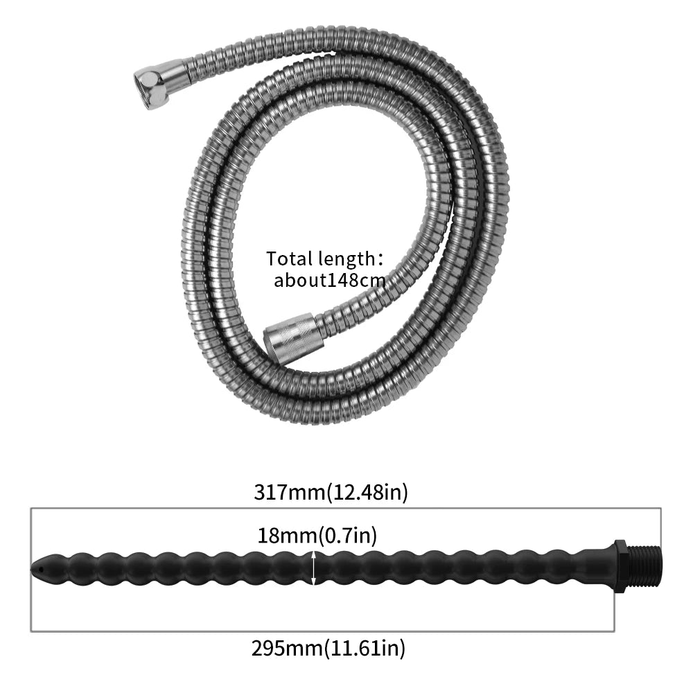 Silicone Long Anal Beads Plug Dilator Douche Enema Vagina Cleaning Kit Buttplug Syringe Shower Head Gay Sex Toy For Couples