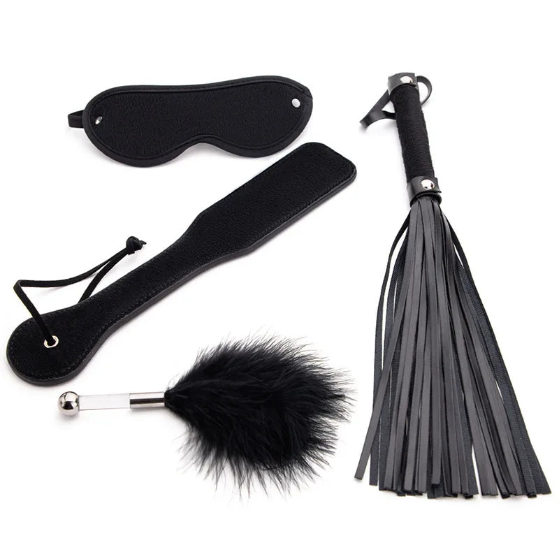4Pcs BDSM Kits Spanking XOXO Paddle for Adult Sex Pleasure PU Leather Whip & Crop Bondage Accessiories SM Toys for Women Couples