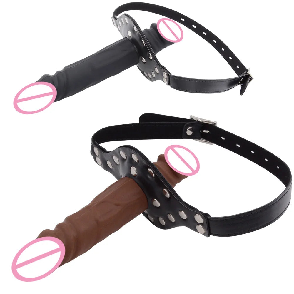 BDSM Strap on Penis Mouth Gag Double Dildos Bandage Adult Games Strapon Lesbian Sex Toys for Husband and Wife Sex Products