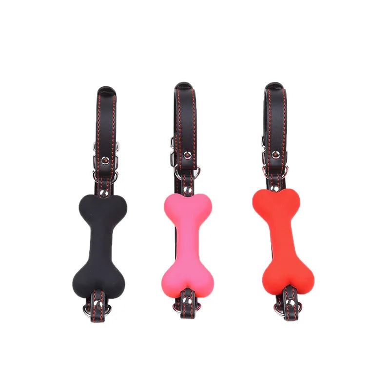 Cute Silicone Dog Bone Ball Gag Leather Harness | Adjustable BDSM Mouth Plug for Couples Flirting Adult Erotic Toys