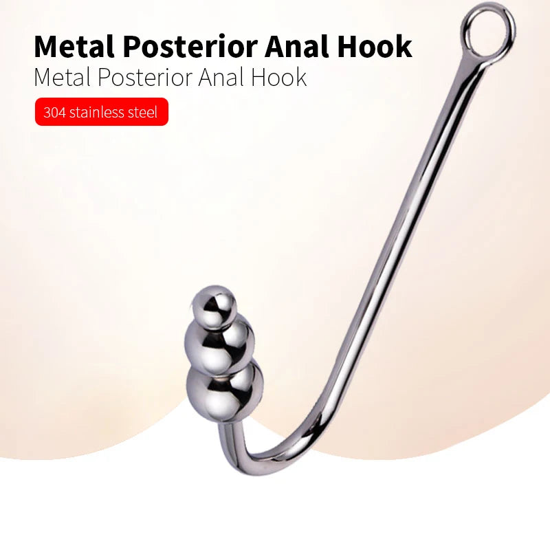 Stainless Steel Anal Hook With Anal Beads Hole Anal Hook Metal Butt Plug Anal Sex Toys Adult Product No Vibrator For Men Gay