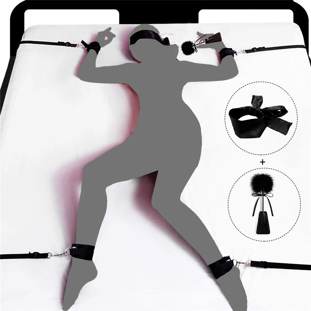 BDSM Adult Sex Toy Kits Sets for Sexy Games Bondage Mask Set Feather Handcuffs Ankle Cuff Restraints for Couple Sexual Aids ﻿18+
