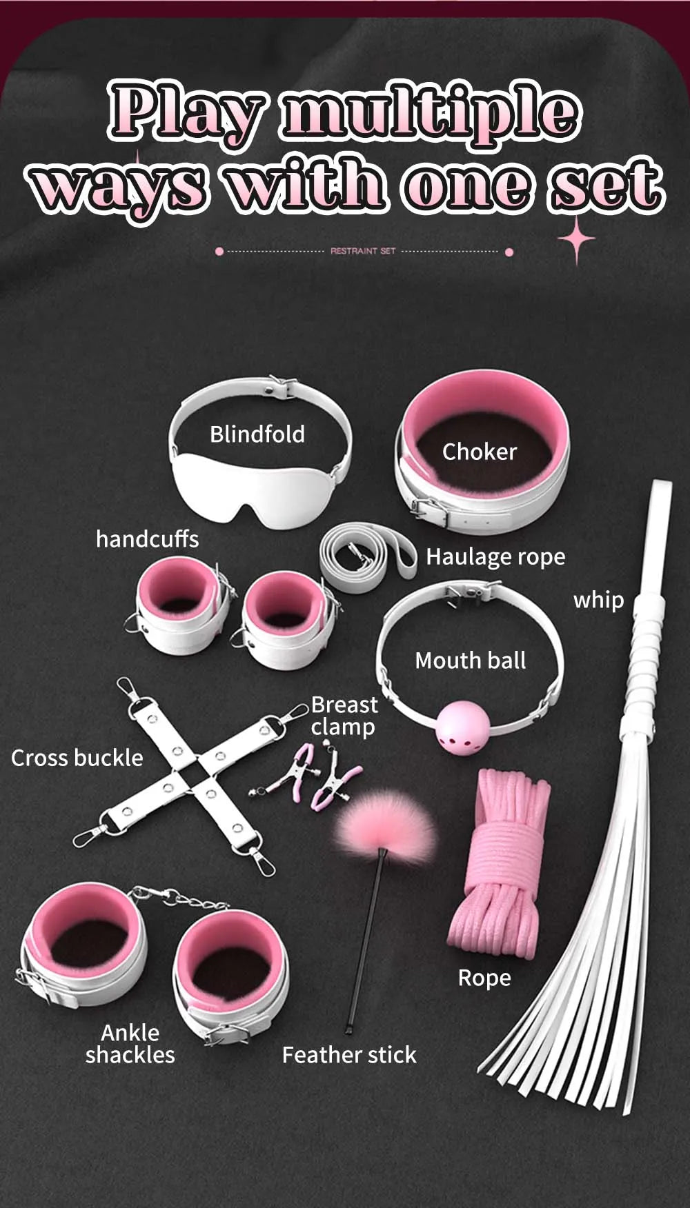 Sex Toys For Woman Couples Handcuffs Set BDSM Bondage Gear Bed Restraints Rope Strap Adult Game Wrists Neck Cuffs & Eye Mask
