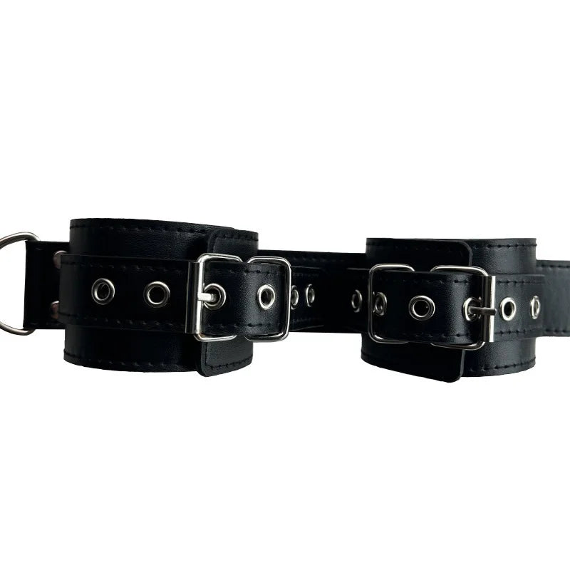 BDSM Metal Anal Hook Mouth Gag PU Leather Collar Neck to Wrist Restraints Kits Bondage Sex Toy Women Adjustable Back Handcuffs