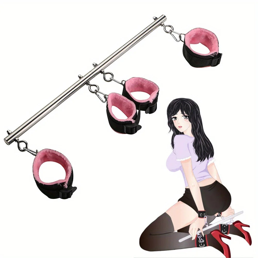 BDSM Bondage Set Stainless Steel Extend Spreader Pole Sex Handcuffs Ankle Cuffs Restraints Adult Sex Toys for Couple Adult Game