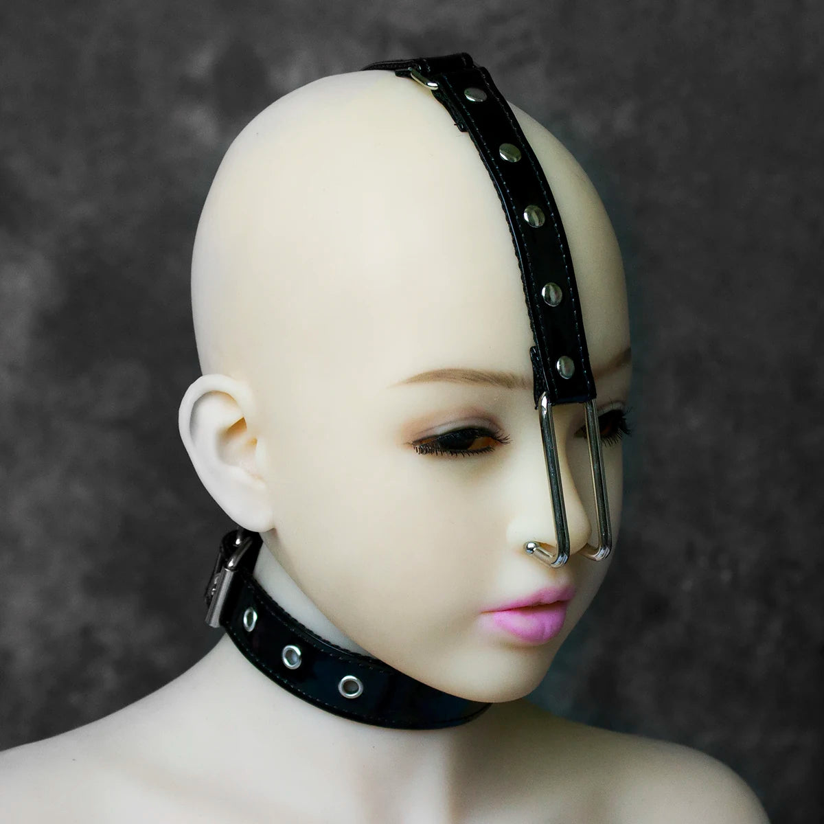 Bdsm Slave Metal Nose Hook,Oral Fixation Fetish Open Mouth Bite Gag with Nose Clip,SM Leather Head Bondage Harness Strap Sex Toy