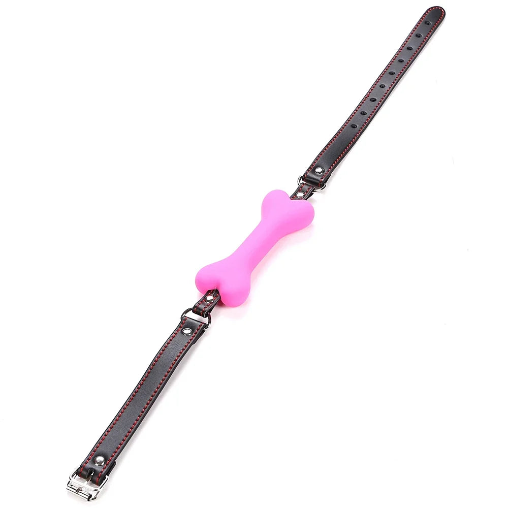 Cute Solid Leather Harness Mouth Silicone Dog Bone Ball Gag BDSM mouthPlug Couples Flirting Sex Products Erotic toys Adult Games