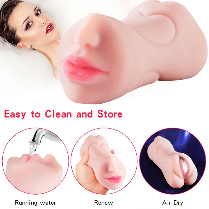 3 in 1 Male Masturbator Pocket Pussy 3D Textured Male Sex Toys with Sexy Mouth Realistic Vaginal and Tight Anus Sex Doll Stroker