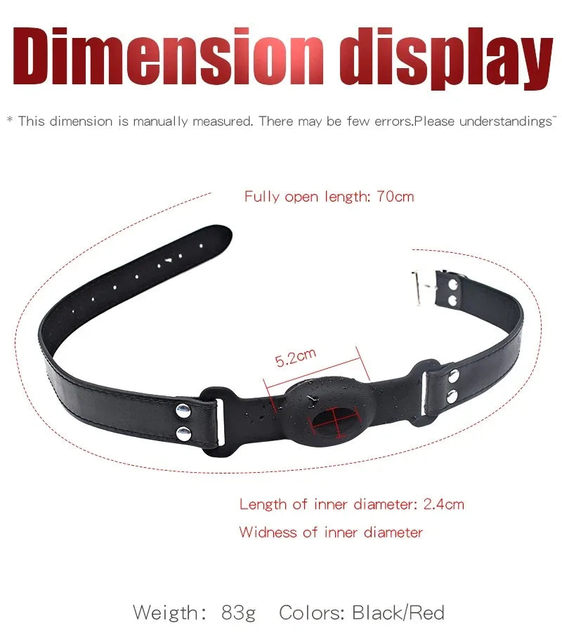 Silicone Ball Gag BDSM Adult Toy, Hollow Design Drooling Gag with Leather Straps, Ring Gag BDSM Bondage Gear for Men Women