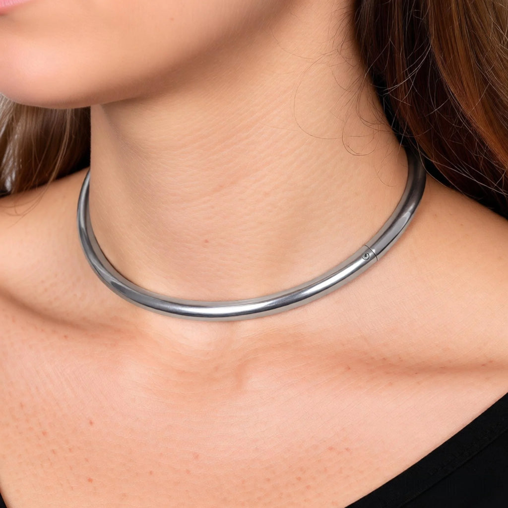 Brushed matt stainless steel slave collar necklace lockable torque necklace choker fetish wear jewelry Collar