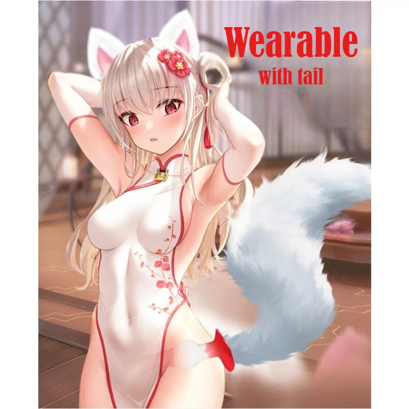 Cosplay Anal Dildos with Tail Sex Toys for Couple Silicone Dog Dildo Wearable Butt Plug with 35/65/95cm Fox Tail Gay Sex Games