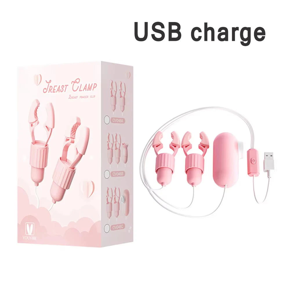 Nipple Clamps Vibrator Breast Massage Tongue Licking Sucking Vibrating Clit Stimulator Female Maturbator Adult Sex Toy For Women