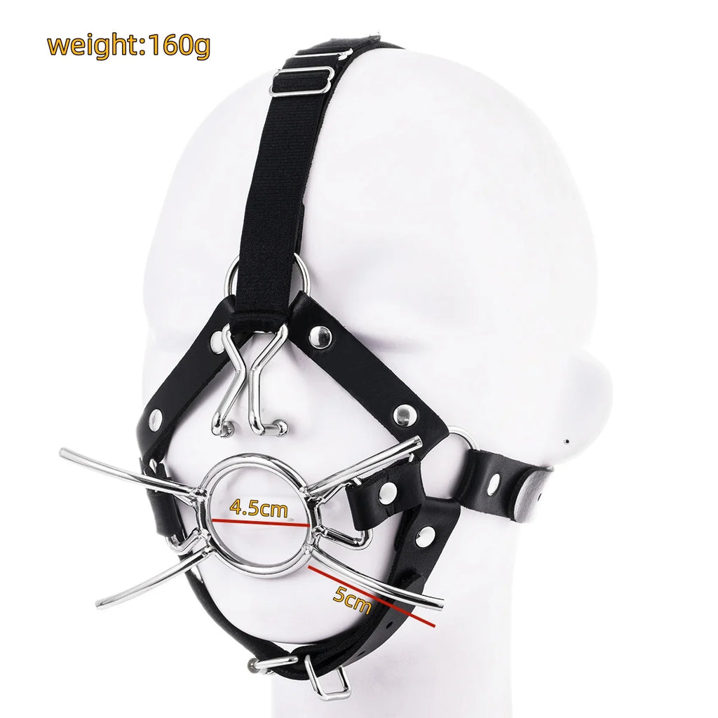 VaHppy Masks Gag Harness Nose Hooks SM BDSM Bondage Cat Whisker Style Couple Sex Games Toys Cosplay Stainless Steel + Leather