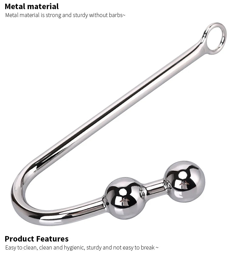 Stainless Steel Anal Hook With Anal Beads Hole Anal Hook Metal Butt Plug Anal Sex Toys Adult Product No Vibrator For Men Gay