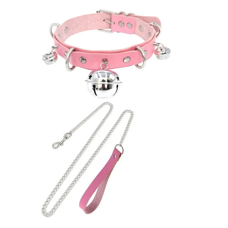 Sexy Necklace Collar Leather Bdsm Cosplay Slave Heart Collars And Leash Set For Women Bondage Gothic Choker Bell Accessories