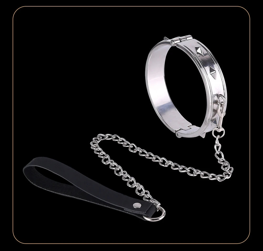 SHAZ Thick Heavy Collar Neck Sleeve Lockable Slave Dog Hentai Stainless Choker BDSM Accessories Adult Game Sex Toy Men Women 18+