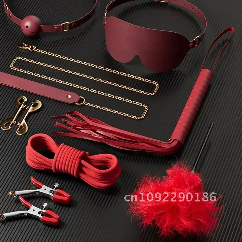 JIUUY Adult SM Sex Products Kits Bondage Gear Collar Butt Game BDSM Whip Sex Bundle Blindfold Erotic Couples for Sex Oral