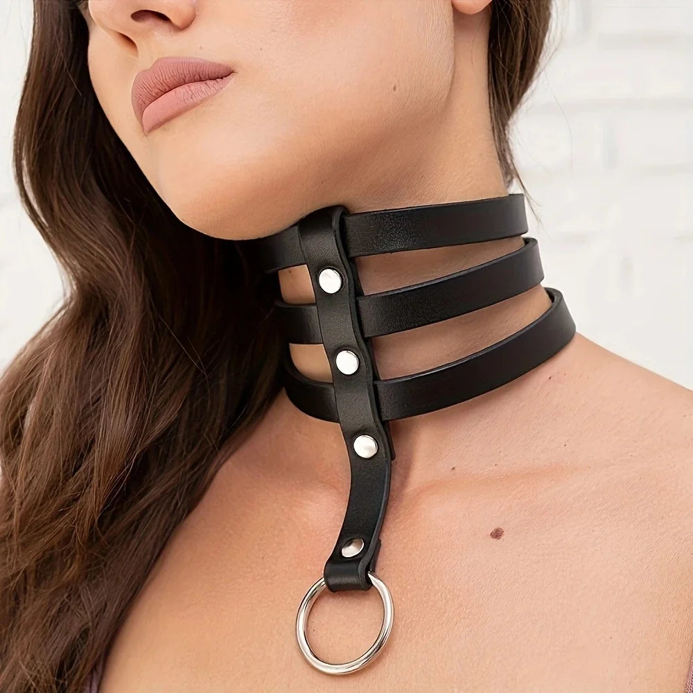Bdsm Bondage Lingerie Sexy Leather Collar Harness Woman Erotic Leather Neck Harness Fetish Wear Women Neck Accessorie